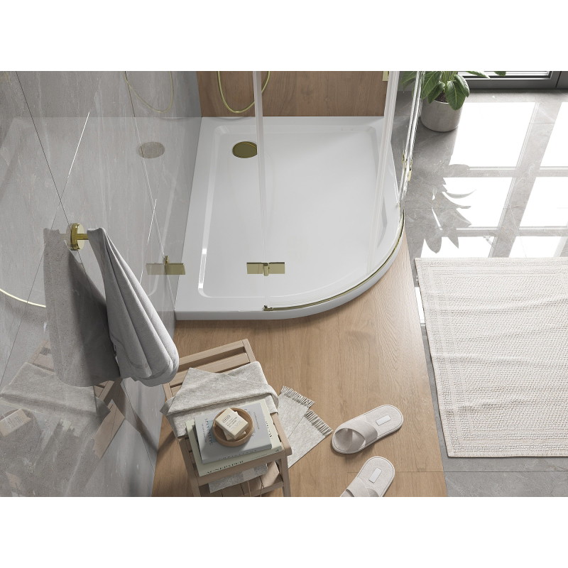 Mexen Flat receveur de douche semi-circulaire slim droit 100 x 90 cm, blanc, siphon doré - 41109010P-G