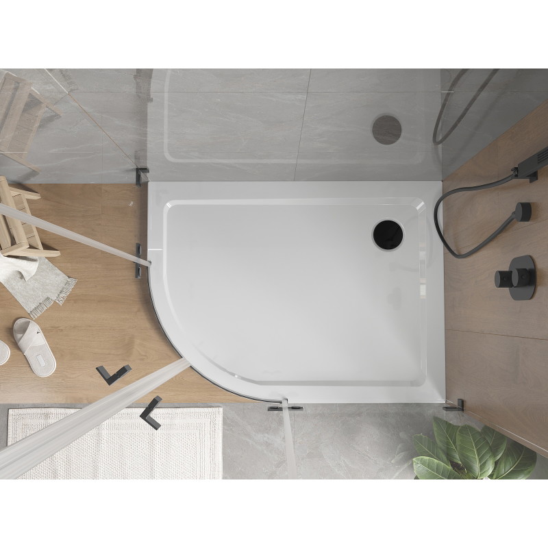 Mexen Flat piatto doccia semicerchio slim destro 90 x 80 cm, bianco, sifone nero - 41108090P-B