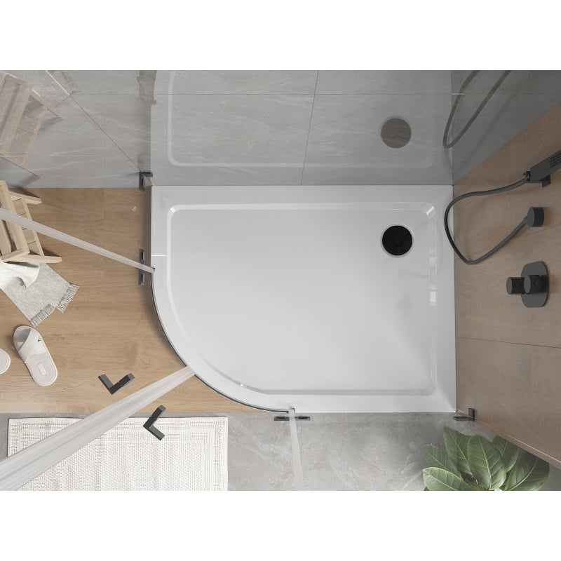 Mexen Flat receveur de douche semi-circulaire slim droit 100 x 80 cm, blanc, siphon noir - 41108010P-B