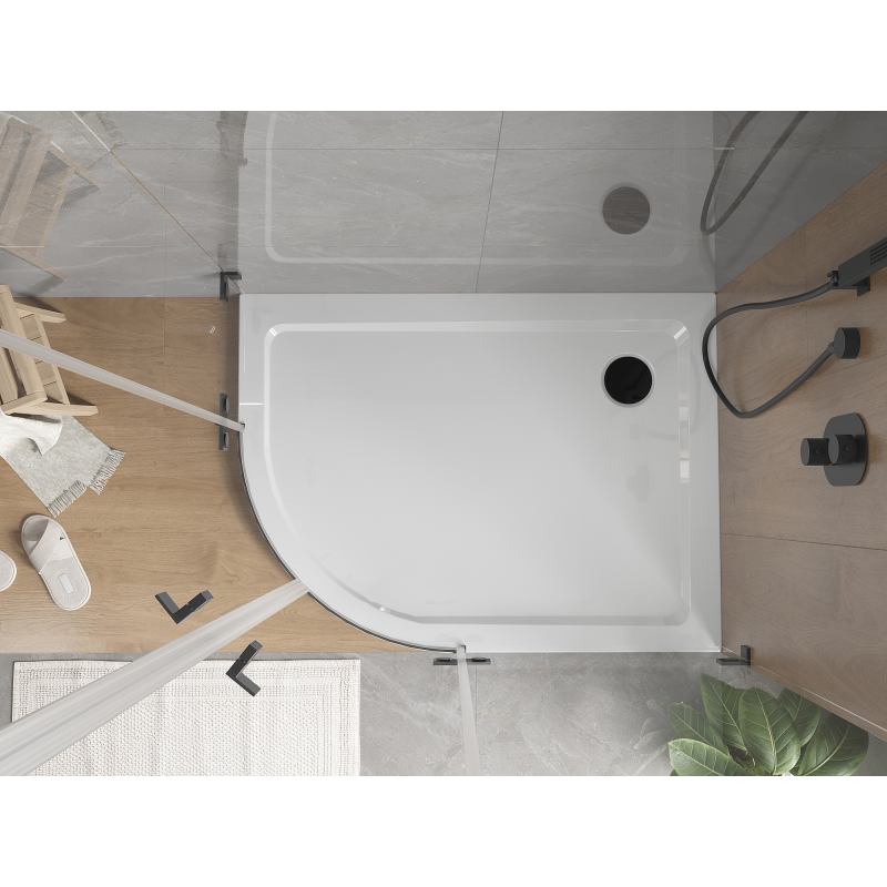 Mexen Flat brodzik półokrągły slim prawy 120 x 90 cm, biały, syfon czarny - 41109012P-B