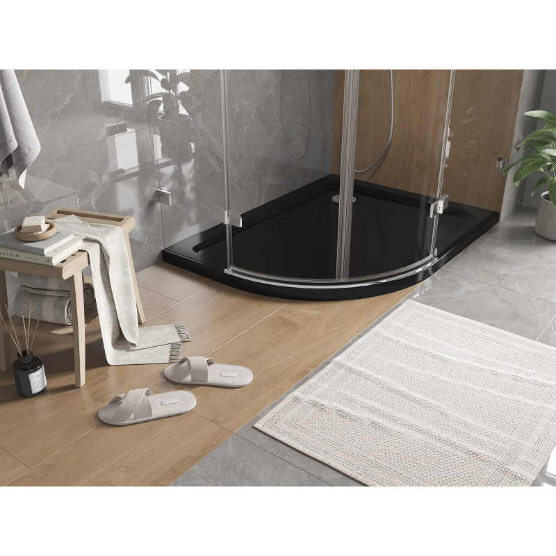 Mexen Flat ντουζιέρα ημικυκλική slim δεξιά 90 x 80 cm, μαύρη, σιφόνι χρώμιο - 41708090P