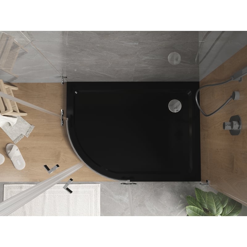 Mexen Flat receveur de douche demi-circulaire slim droit 120 x 80 cm, noir, siphon chromé - 41708012P
