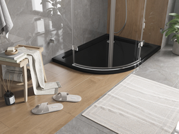 Mexen Flat Halbrunde Duschwanne Slim rechts 120 x 80 cm, schwarz, Siphon Chrom - 41708012P