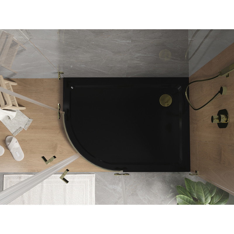Mexen Flat base de duche semicircular slim direito 90 x 80 cm, preto, sifão dourado - 41708090P-G