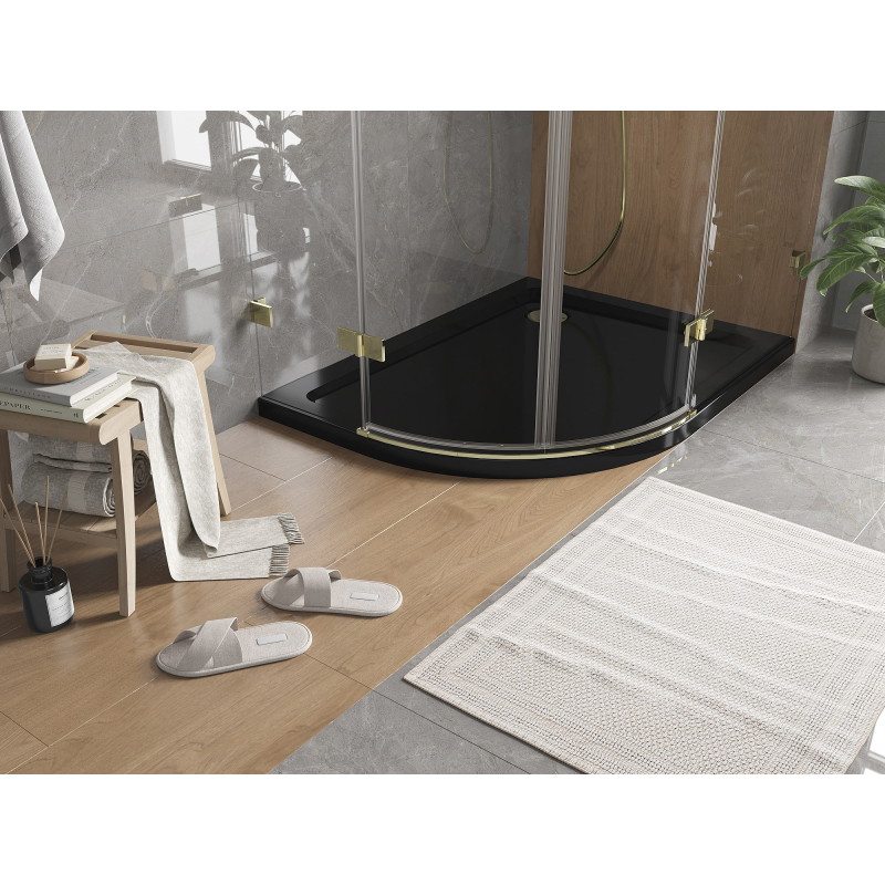 Mexen Flat piatto doccia semicircolare slim destro 120 x 80 cm, nero, sifone dorato - 41708012P-G