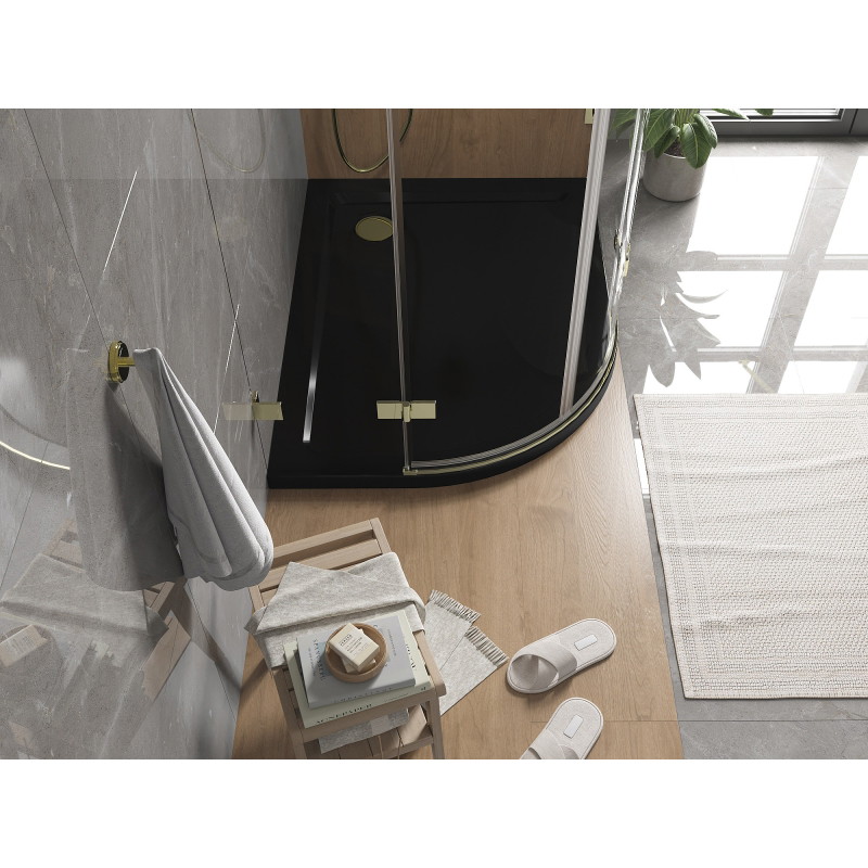 Mexen Flat halve ronde douchebak slim rechts 120 x 80 cm, zwart, gouden sifon - 41708012P-G
