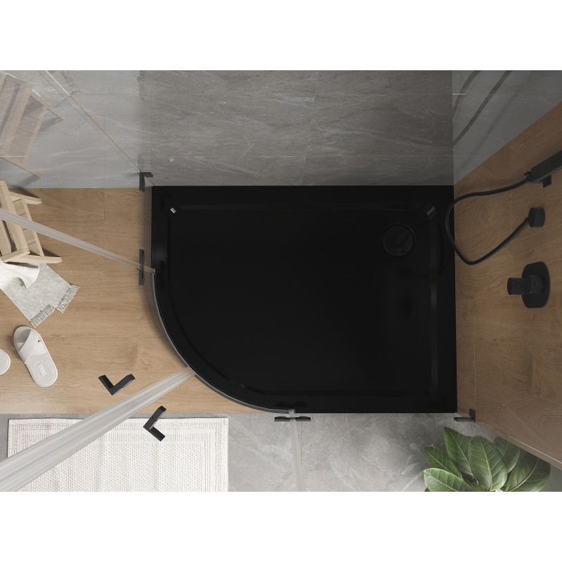 Mexen Flat plato de ducha semicircular slim derecho 90 x 80 cm, negro, sifón negro - 41708090P-B