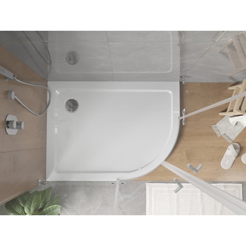 Mexen Flat receveur de douche demi-circulaire slim gauche 90 x 80 cm, blanc, siphon chromé - 41108090L