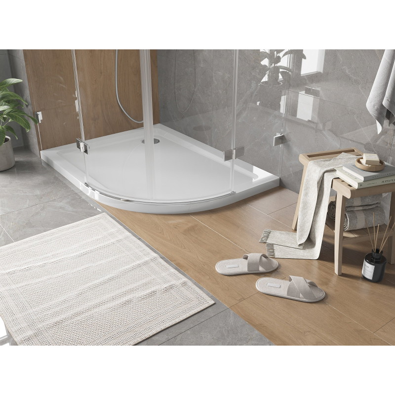 Mexen Flat base de duche semicircular slim esquerda 120 x 80 cm, branco, sifão cromado - 41108012L