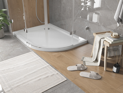 Mexen Flat Halbrunde Duschwanne Slim Links 120 x 80 cm, Weiß, Siphon Chrom - 41108012L