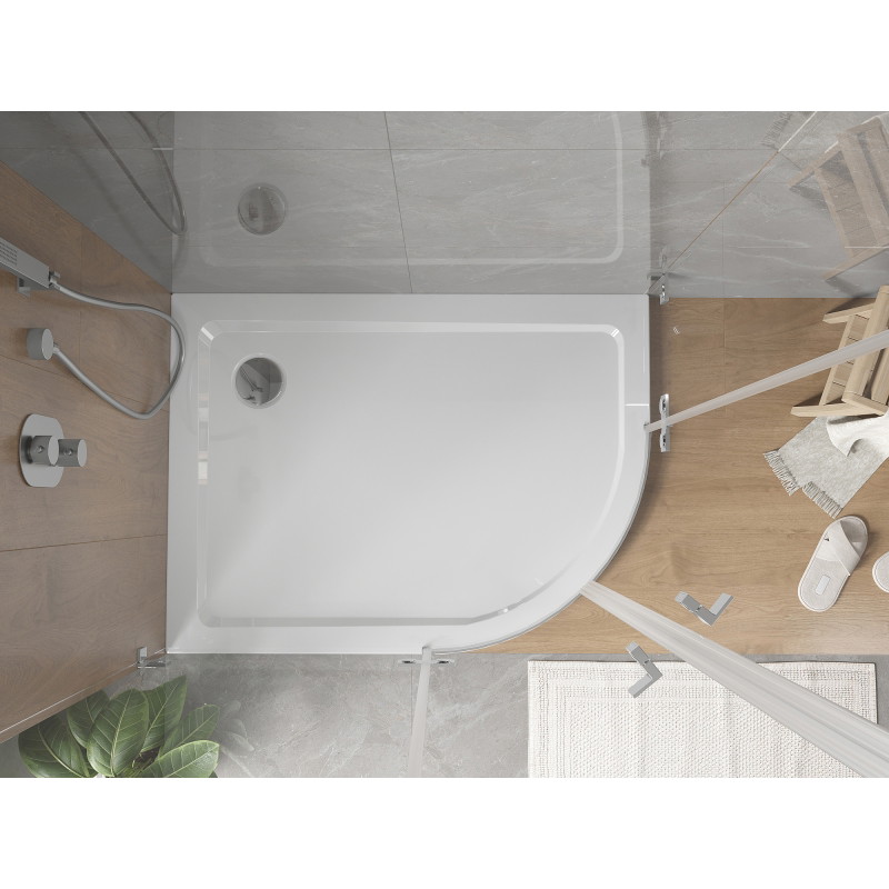 Mexen Flat base de duche semicircular slim esquerda 120 x 80 cm, branco, sifão cromado - 41108012L