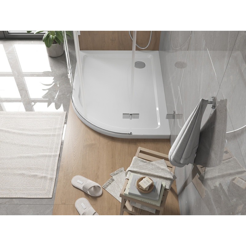 Mexen Flat plato de ducha semicircular slim izquierdo 90 x 80 cm, blanco, sifón cromado - 41108090L