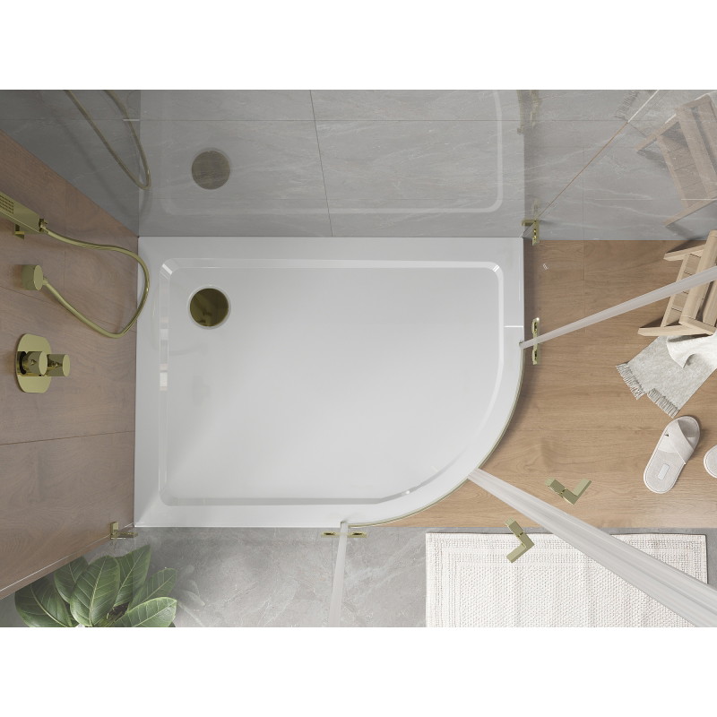 Mexen Flat receveur de douche demi-cercle slim gauche 120 x 80 cm, blanc, siphon doré - 41108012L-G