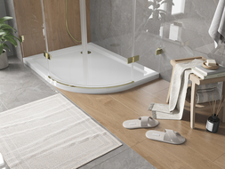 Mexen Flat piatto doccia semicircolare slim sinistro 120 x 90 cm, bianco, sifone dorato - 41109012L-G