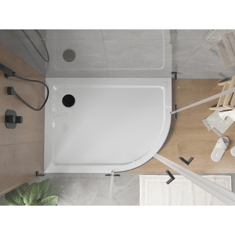 Mexen Flat plato de ducha semicircular slim izquierdo 90 x 80 cm, blanco, sifón negro - 41108090L-B