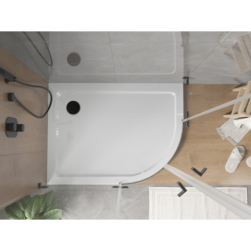 Mexen Flat brodzik półokrągły slim lewy 100 x 90 cm, biały, syfon czarny - 41109010L-B