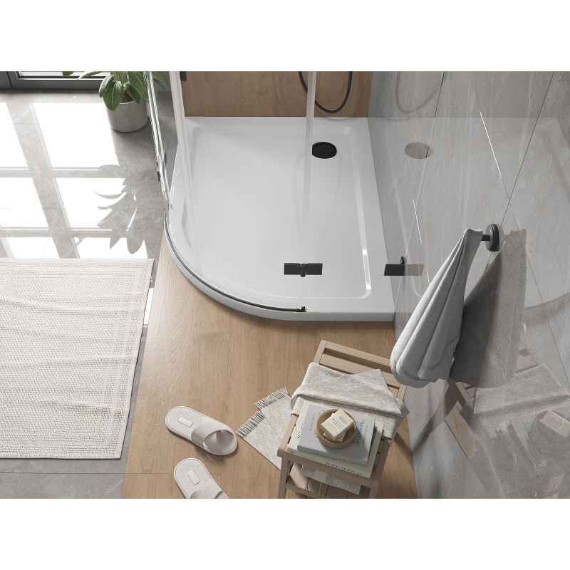 Mexen Flat receveur de douche demi-circulaire slim gauche 100 x 90 cm, blanc, siphon noir - 41109010L-B