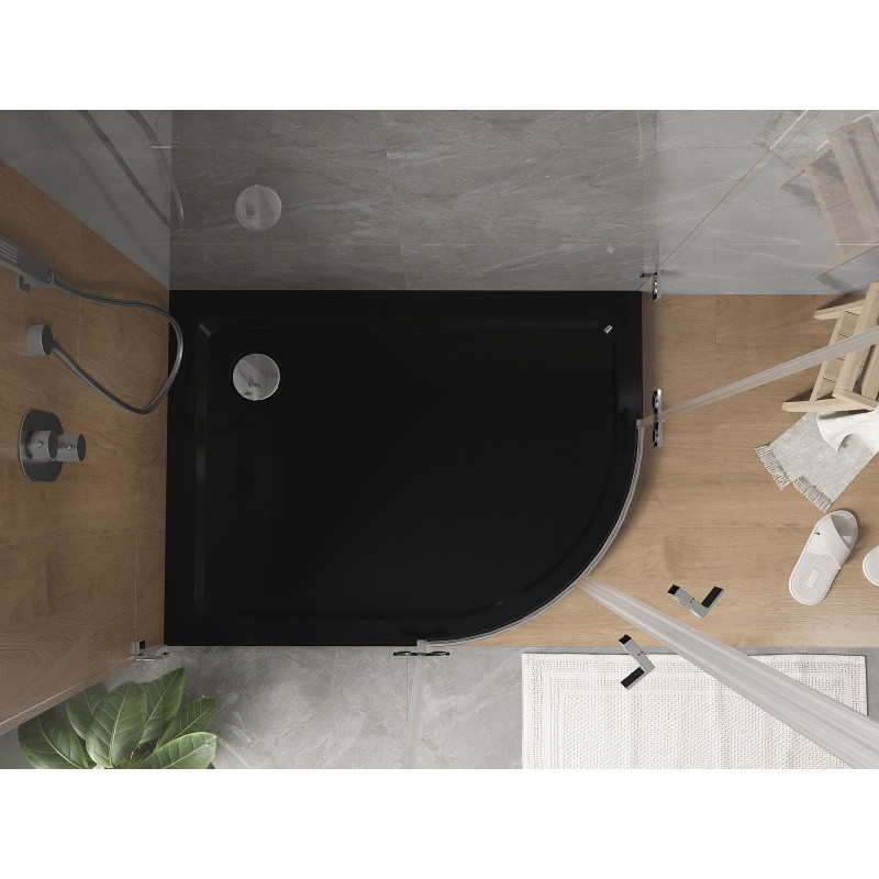 Mexen Flat plato de ducha semicircular slim izquierdo 120 x 80 cm, negro, sifón cromado - 41708012L