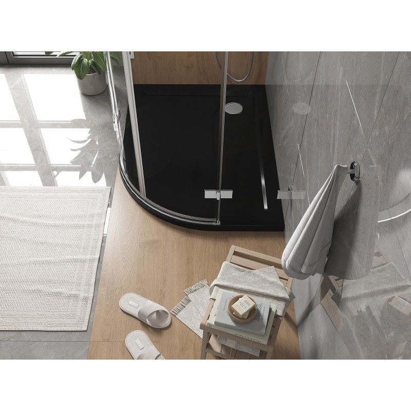 Mexen Flat plato de ducha semicircular slim izquierdo 120 x 80 cm, negro, sifón cromado - 41708012L