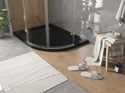 Mexen Flat ημικυκλική ντουζιέρα slim αριστερή 90 x 80 cm, μαύρη, σιφόν χρυσό