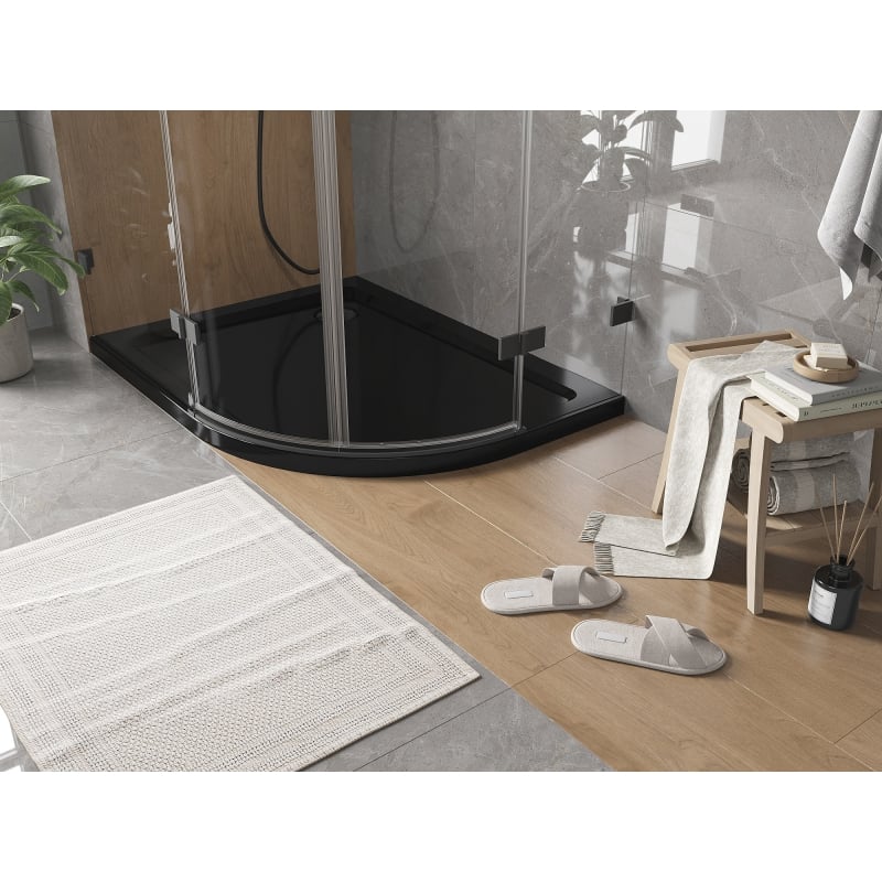 Mexen Flat receveur de douche semi-circulaire slim gauche 100 x 80 cm, noir, siphon noir - 41708010L-B