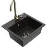 Mexen Milo évier en granit 1 bac avec robinet de cuisine Telma, noir/or - 6505-75-670200-50-B