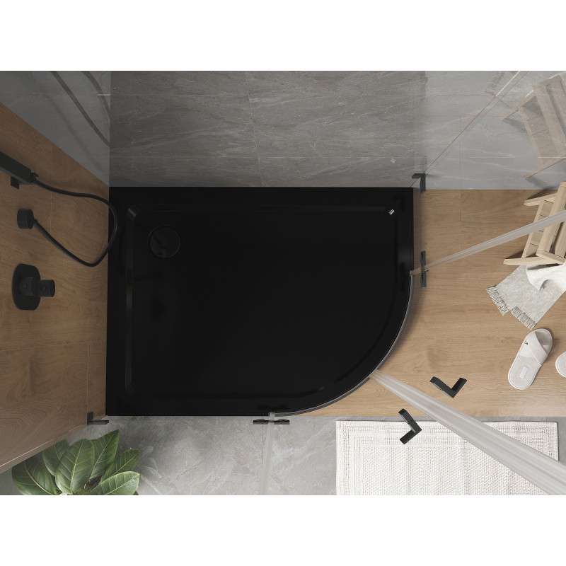 Mexen Flat ντους ημικυκλικό slim αριστερό 100 x 80 cm, μαύρο, σιφόνι μαύρο - 41708010L-B
