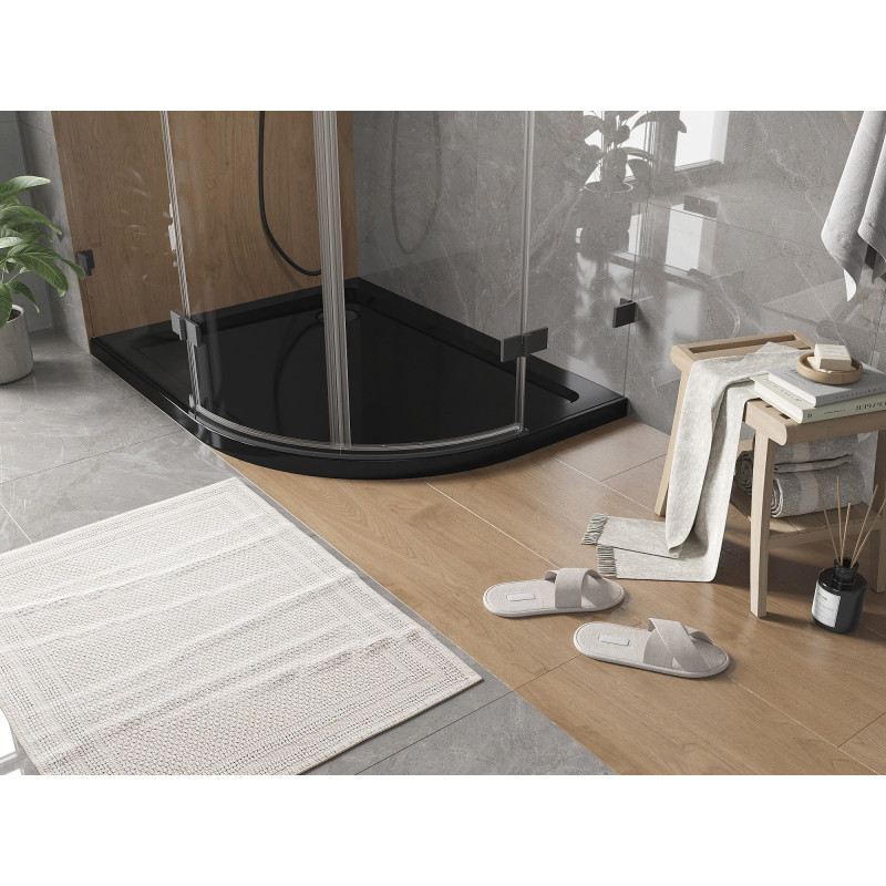 Mexen Flat plato de ducha semicircular slim izquierdo 120 x 80 cm, negro, sifón negro - 41708012L-B