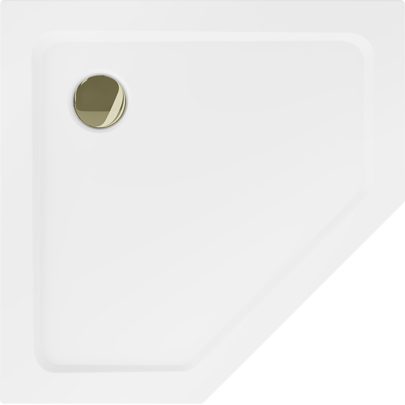 Mexen Flat brodzik pięciokątny slim 80 x 80 cm, biały, syfon złoty - 41P108080-G