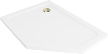 Mexen Flat viienurgeline slim vasak dušialus 90 x 80 cm, valge, sifoon kuldne - 41P108090L-G