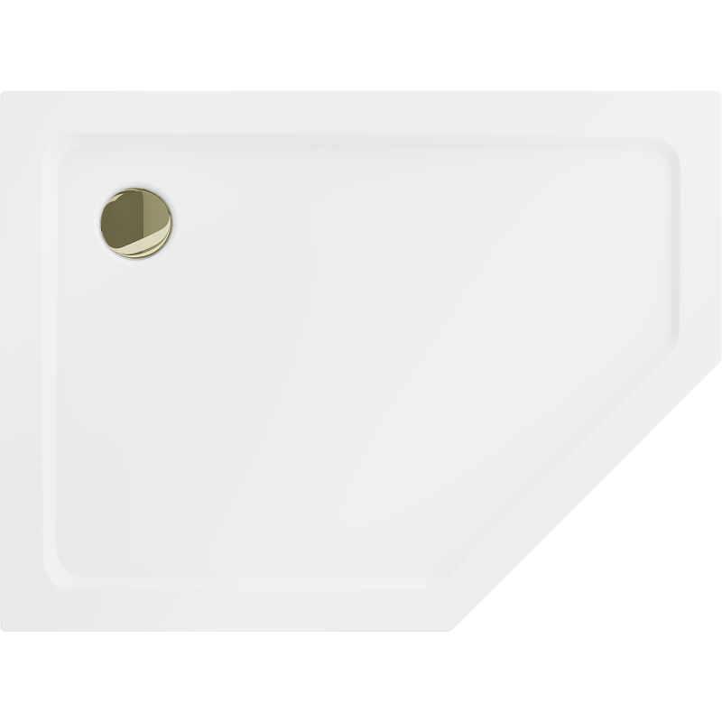 Mexen Flat brodzik pięciokątny slim lewy 100 x 80 cm, biały, syfon złoty - 41P108010L-G