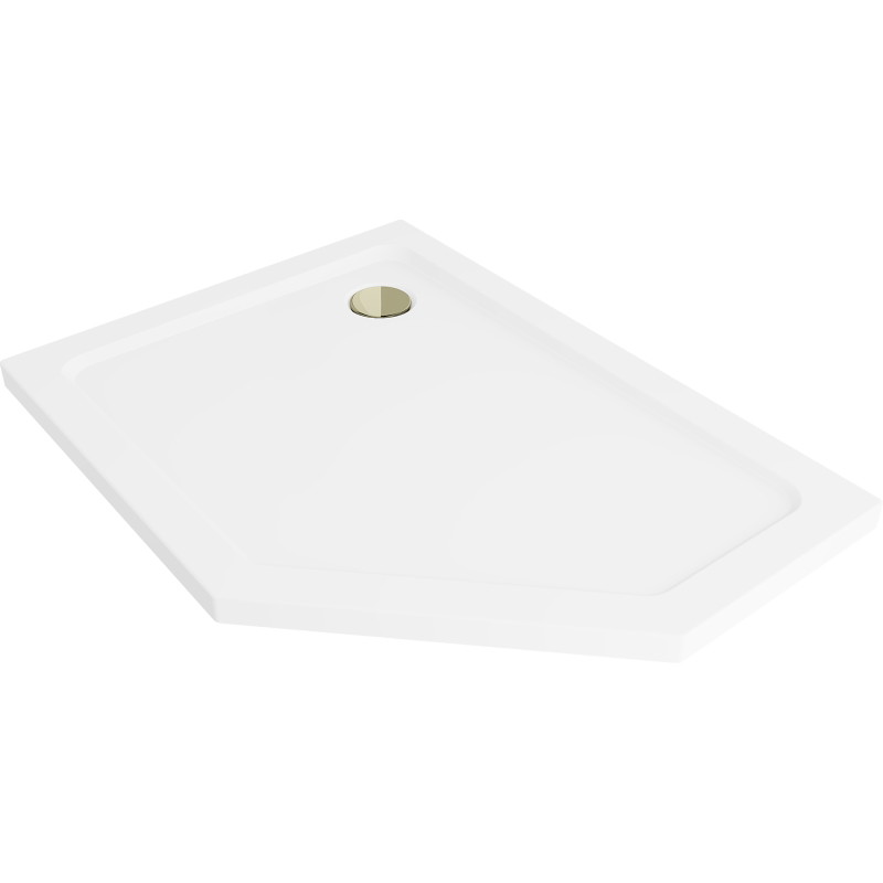 Mexen Flat pentagonāls dušas paliktnis slim kreisais 100 x 80 cm, balts, sifons zelta - 41P108010L-G