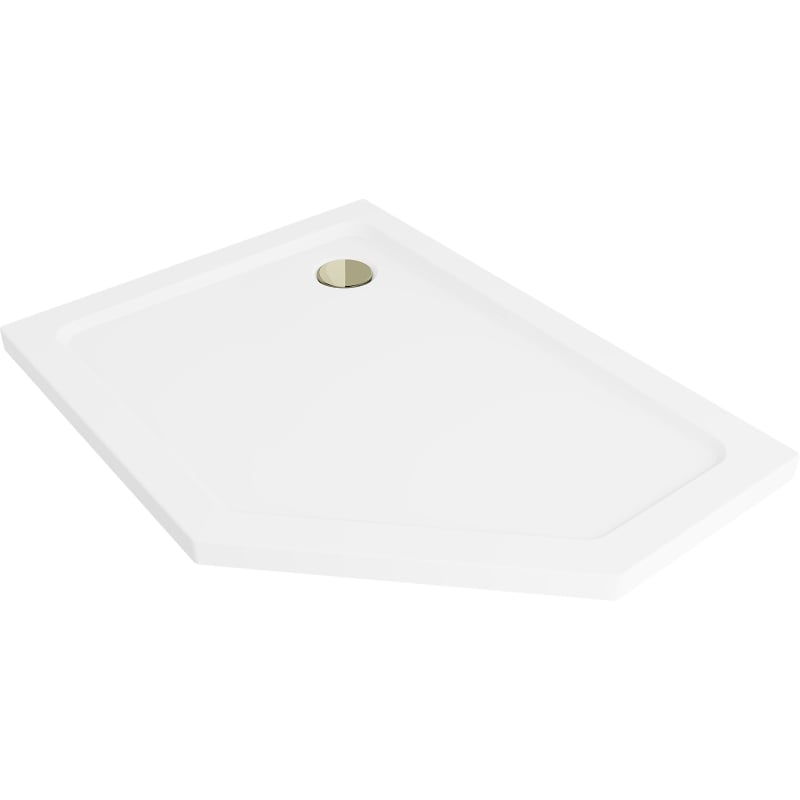 Mexen Flat receveur de douche pentagonal slim gauche 100 x 80 cm, blanc, siphon doré - 41P108010L-G