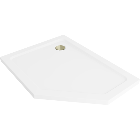 Mexen Flat vanninurk viiekandiline slim vasak 100 x 80 cm, valge, kuldne sifoon - 41P108010L-G