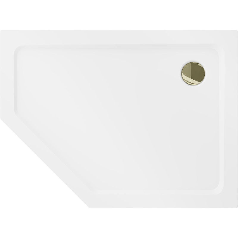 Mexen Flat vijfhoekige dunne douchebak rechts 100 x 80 cm, wit, gouden sifon - 41P108010R-G
