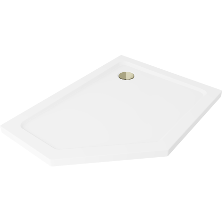 Mexen Flat brodzik pięciokątny slim prawy 100 x 80 cm, biały, syfon złoty - 41P108010R-G