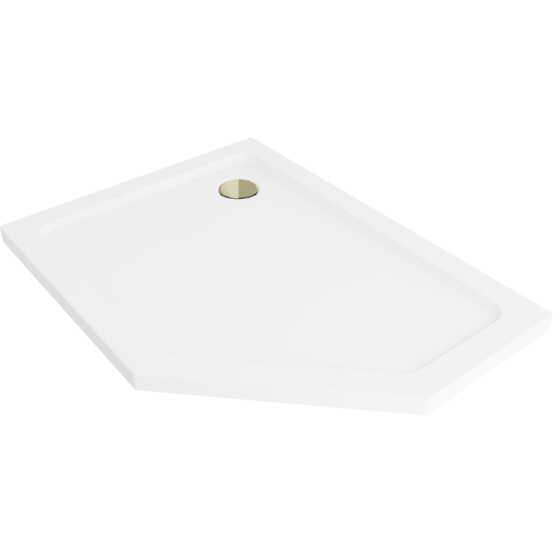 Mexen Flat brodzik pięciokątny slim lewy 100 x 90 cm, biały, syfon złoty - 41P109010L-G