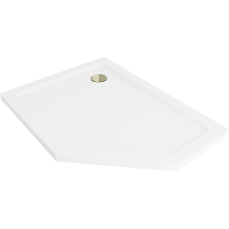 Mexen Flat pentagonālais dušas paliktnis plāns kreisais 100 x 90 cm, balts, sifons zelta - 41P109010L-G