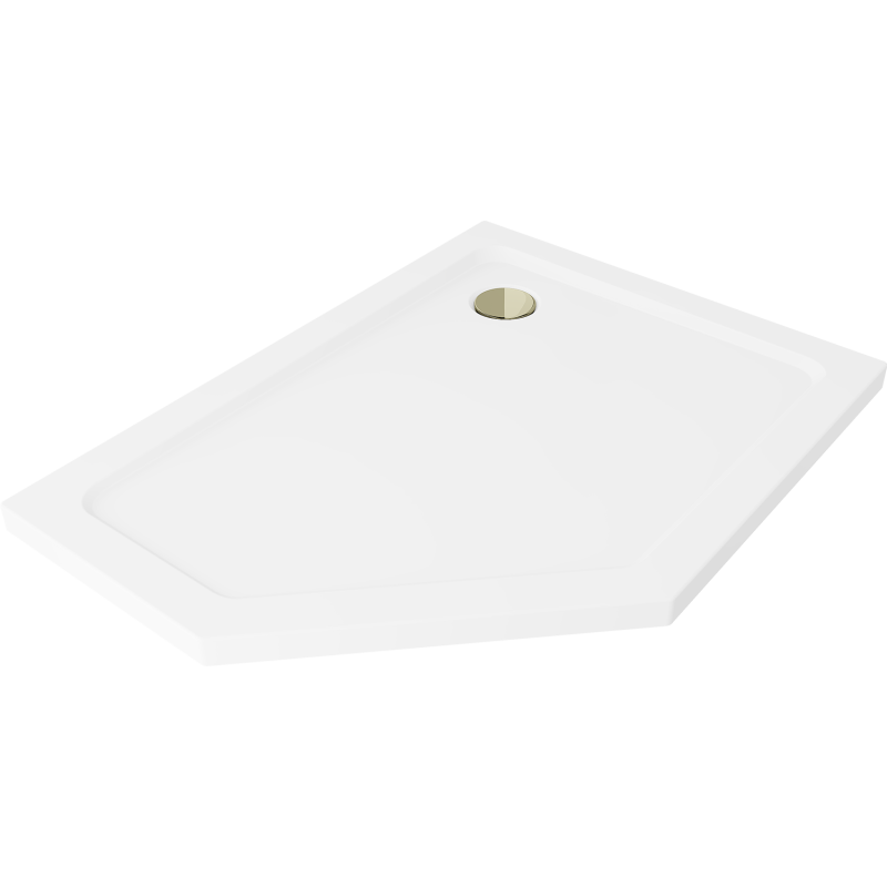 Mexen Flat brodzik pięciokątny slim prawy 100 x 90 cm, biały, syfon złoty - 41P109010R-G