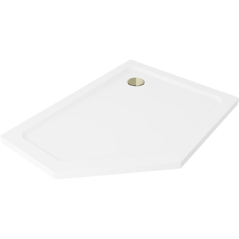 Mexen Flat receveur de douche pentagonal slim droit 100 x 90 cm, blanc, siphon doré - 41P109010R-G
