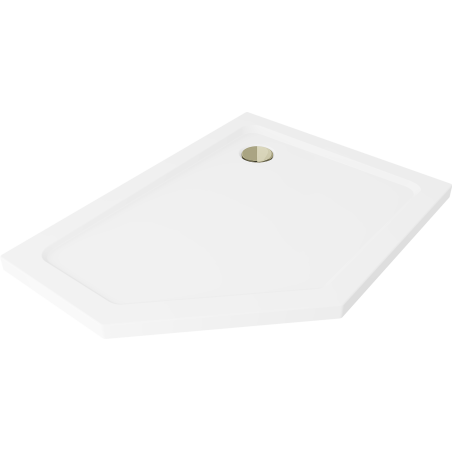 Mexen Flat brodzik pięciokątny slim prawy 100 x 90 cm, biały, syfon złoty - 41P109010R-G