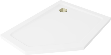Mexen Flat tanjurić peterokutni slim desni 100 x 90 cm, bijeli, sifon zlatni - 41P109010R-G