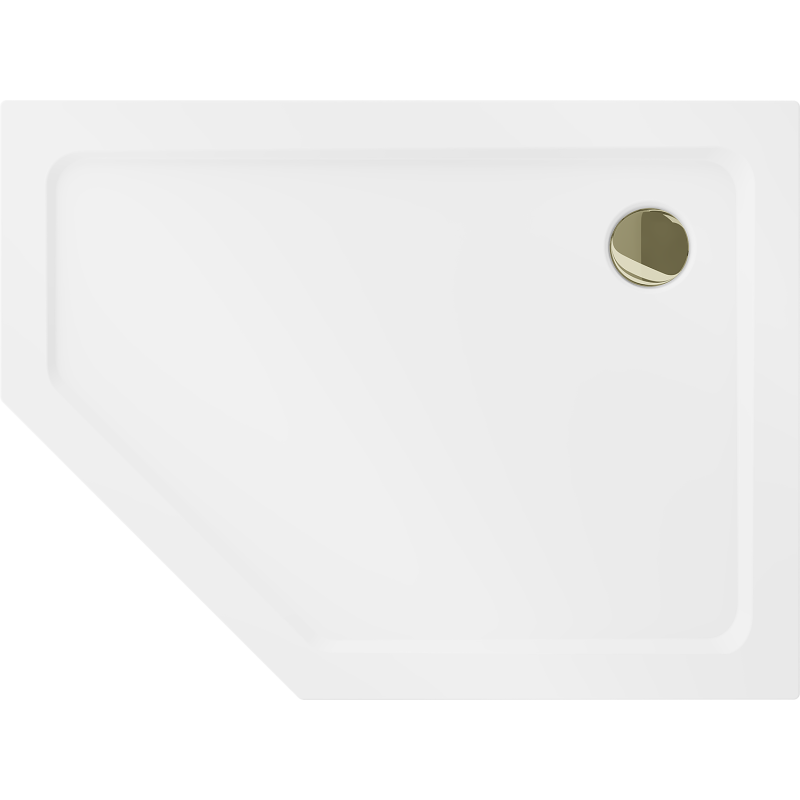 Mexen Flat brodzik pięciokątny slim prawy 100 x 90 cm, biały, syfon złoty - 41P109010R-G