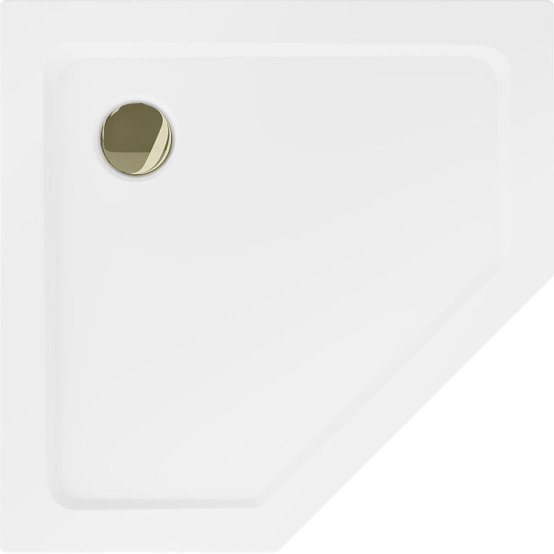 Mexen Flat piatto doccia pentagonale slim 100 x 100 cm, bianco, sifone dorato - 41P101010-G