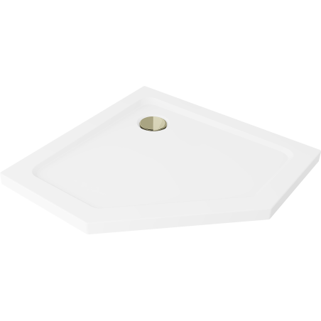 Mexen Flat plato de ducha pentagonal slim 100 x 100 cm, blanco, sifón dorado - 41P101010-G