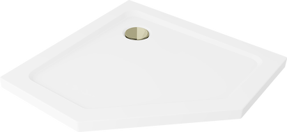 Mexen Flat viiestnurksed dušialus slim 100 x 100 cm, valge, kuldne sifoon - 41P101010-G