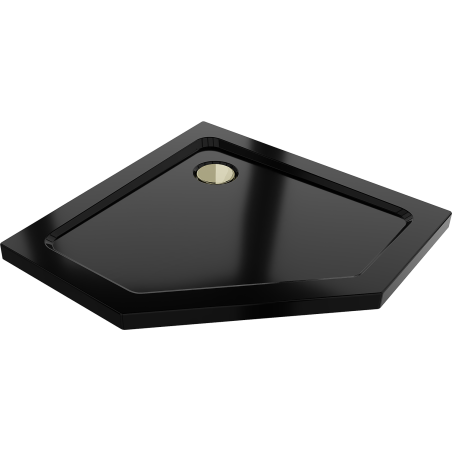 Mexen Flat brodzik pięciokątny slim 80 x 80 cm, czarny, syfon złoty - 41P708080-G