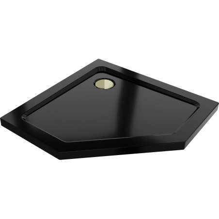 Mexen Flat pentagonalni plitki tuš 80 x 80 cm, črn, sifon zlat - 41P708080-G