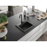 Mexen Milo granite sink 1-bowl with Telma kitchen tap, black/gold - 6505-75-670200-70-B