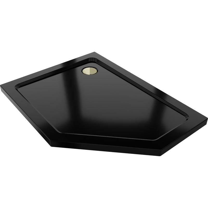 Mexen Flat brodzik pięciokątny slim lewy 100 x 80 cm, czarny, syfon złoty - 41P708010L-G